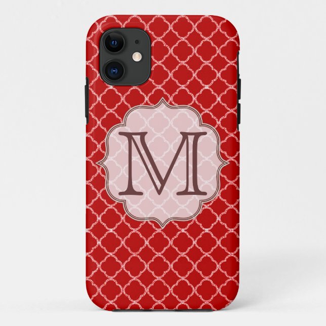 Crimson Red Quarterfoil Monograma IPHONE 5 Funda (Reverso)
