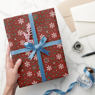 Crimson Snowflake & Holly envolver papel