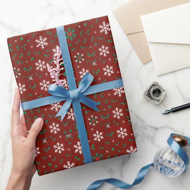 Crimson Snowflake & Holly envolver papel (Regalar)