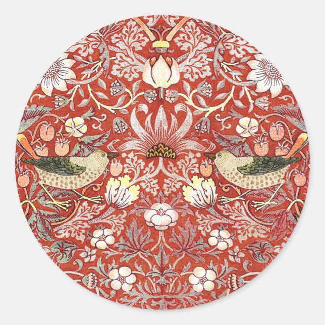 Crimson Strawberry Thief Pegatinas (Anverso)