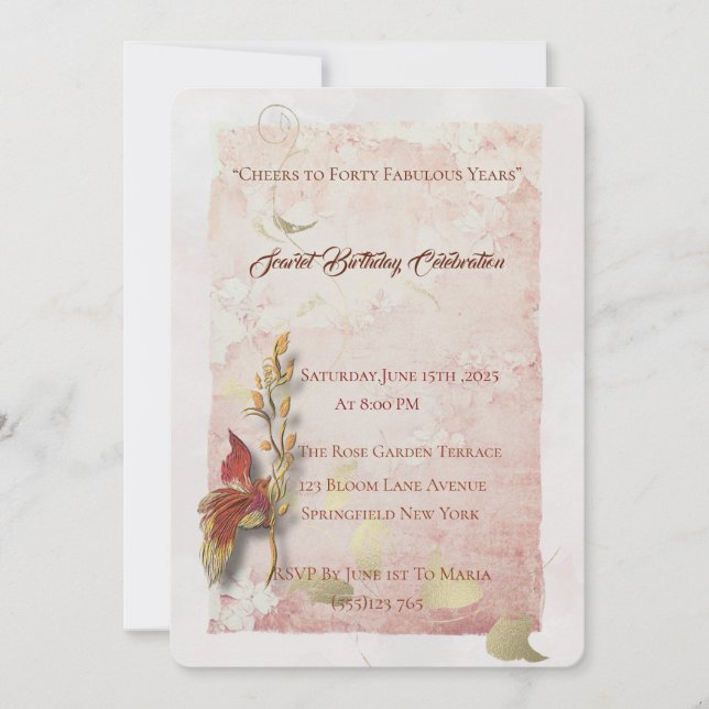 Crimson susurra la invitación de cumpleaños número (Anverso)