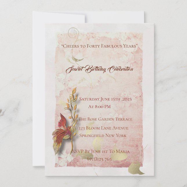 Crimson susurra la invitación de cumpleaños número (Anverso)