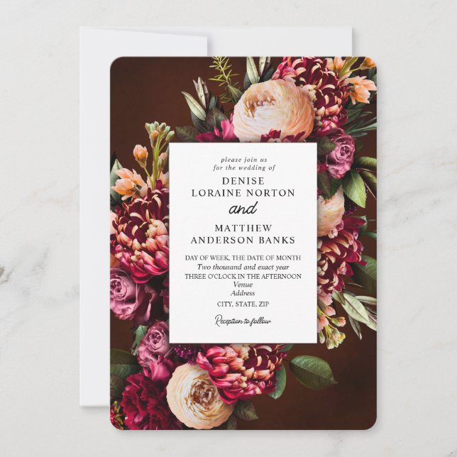 Crisantemo en la invitación a la boda vitivinícola (Anverso)