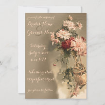 Crisantemo en una invitación a la boda de botellas