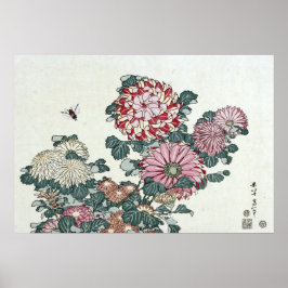 Crisantemo y abeja, arte japonés por Hokusai