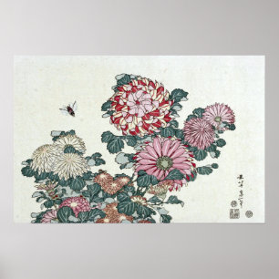 Crisantemos y Abeja, Arte Japonés por Hokusai