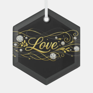 Cristal Adorno de Escritura en Oro Love de Lujo