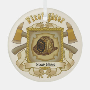 Cristal adorno de escudo de hacha de bombero
