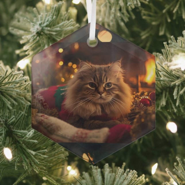 Cristal Adorno de gato de Navidad acogedor (in situ)