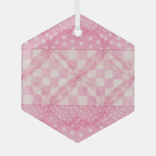 CRISTAL ADORNO DE HEXÁGONO DE VIDRIO PINK HEART QUILT