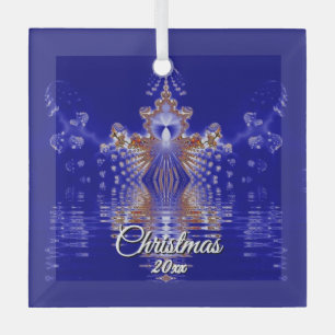 Cristal Adorno de Navidad azul y dorado año personalizado