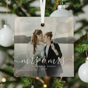 Cristal Adorno de Navidad con foto de recién casados Sra.