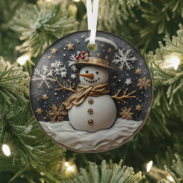 Cristal Adorno de Navidad de Muñeco de Nieve Elegante