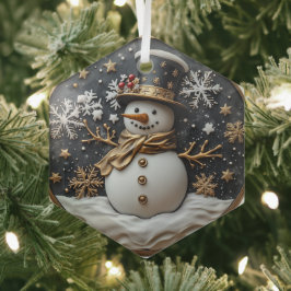 Cristal Adorno de Navidad de Muñeco de Nieve Elegante