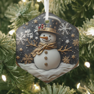 Cristal Adorno de Navidad de Muñeco de Nieve Elegante