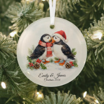 Adorno de Navidad de Puffines de Invierno en Acuar