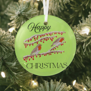 Cristal Adorno de pájaros de Navidad petirrojos