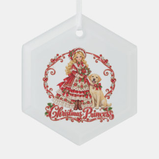 Cristal Adorno de Princesa y Cachorro de Navidad