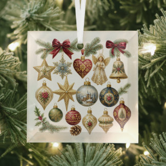 Cristal Adorno de Vidrio Cuadrado de Collage de Navidad Vi