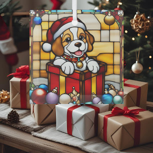 Cristal Adorno de vidrio de perro de Navidad envuelto fals