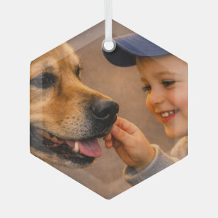 Cristal Adorno de vidrio en forma de hexágono Niño y su Pe