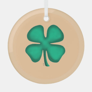 Cristal Adorno de vidrio redondo bronceado Lucky 4 Leaf Ir