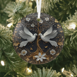 Cristal Adorno Elegante Palomas Blancas Árbol de la Vida