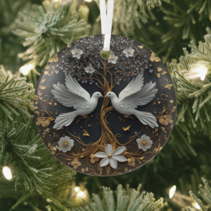 Cristal Adorno Elegante Palomas Blancas Árbol de la Vida