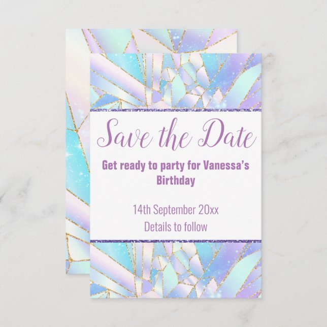 CRISTAL BLANCO DE PASTEL GUARDAR LA TARJETA RSVP D (Anverso / Reverso)