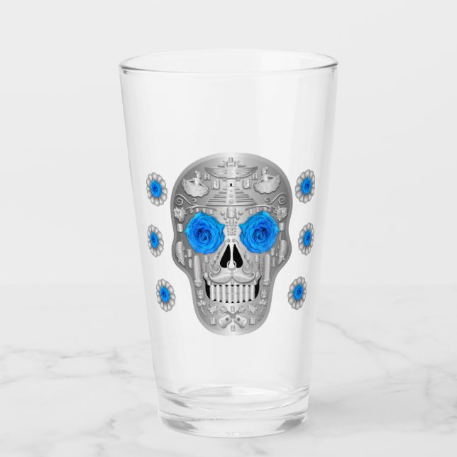 Cristal cromado Calavera (Rosa azul) (Anverso)