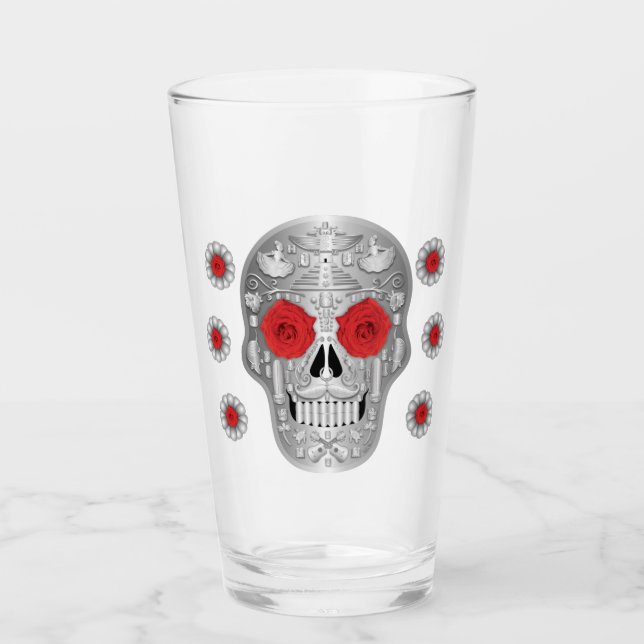 Cristal cromado Calavera (rosa rojo) (Anverso)