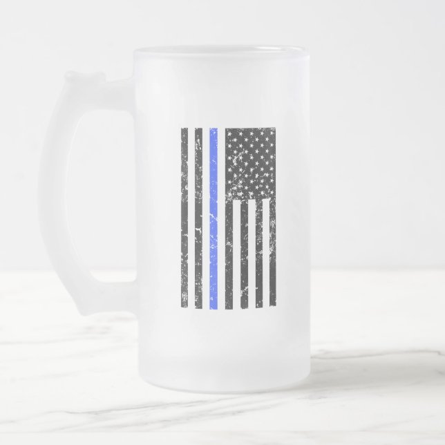 Cristal Esmerilado Blue Line fino - oficial de policía - taza de (Izquierda)