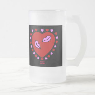 Cristal Esmerilado Bonito corazón besa gran taza de vidrio escarpado