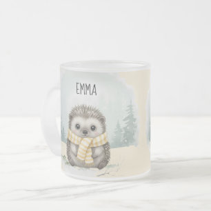 Cristal Esmerilado Bufanda personalizada de erizo adorable con taza -