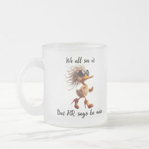 Cristal Esmerilado Caricatura de RRHH, Meme, Taza de humor de oficina