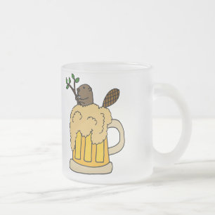 Cristal Esmerilado Castor divertido en taza de cerveza