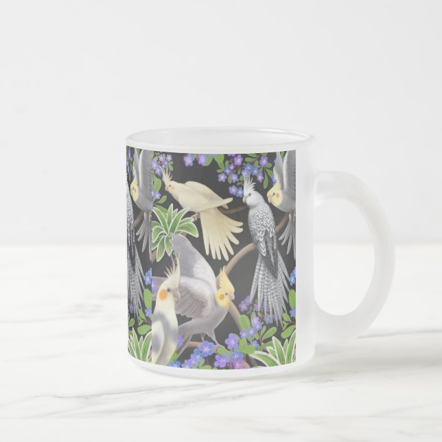 Cristal Esmerilado Cockatiels y taza de las nomeolvides (Derecha)