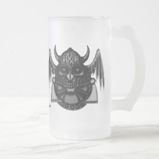 Cristal Esmerilado Cráneo fresco de vikingo con la taza de cerveza