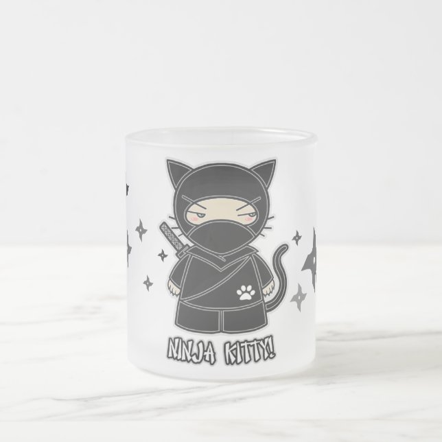 Cristal Esmerilado ¡Gatito de Ninja! Con la taza de Shurikens (Centro)