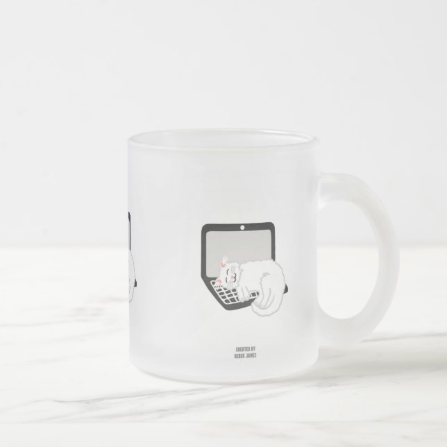 Cristal Esmerilado Gato blanco durmiendo en una taza de vidrio escarc (Derecha)