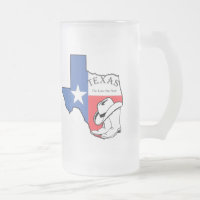 Mapa del estado de Texas con estrella, botes, taza