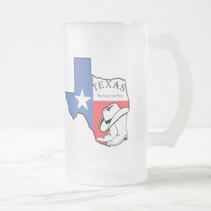 Cristal Esmerilado Mapa del estado de Texas con estrella, botes, taza