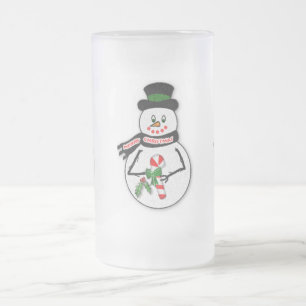 Cristal Esmerilado Muñecos de nieve en las 16 onzas escarchada. Taza