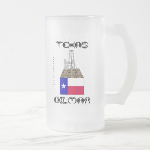 Cristal Esmerilado Oilman de Tejas, campo petrolífero, taza de