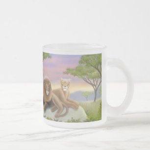 Cristal Esmerilado Taza africana de los leones en descanso