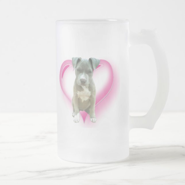 Cristal Esmerilado Taza alta del perrito de Pitbull (Derecha)