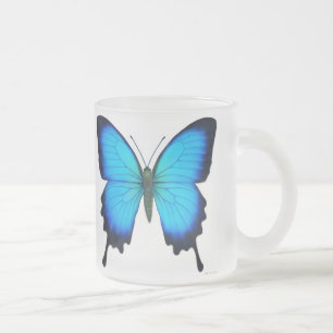 Cristal Esmerilado Taza azul de la mariposa de Ulises