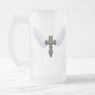 Cristal Esmerilado taza blanca de la cruz de ala