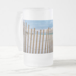 Cristal Esmerilado Taza con amanecer de la valla de playa de madera h
