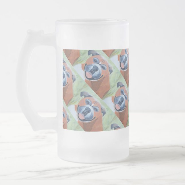 Cristal Esmerilado taza con patrón de perro boxer (Izquierda)